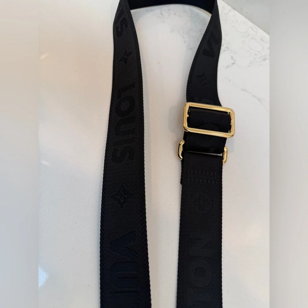 RARE! NEW Louis Vuitton Black Nylon Adjustable Strap with Gold Hardware